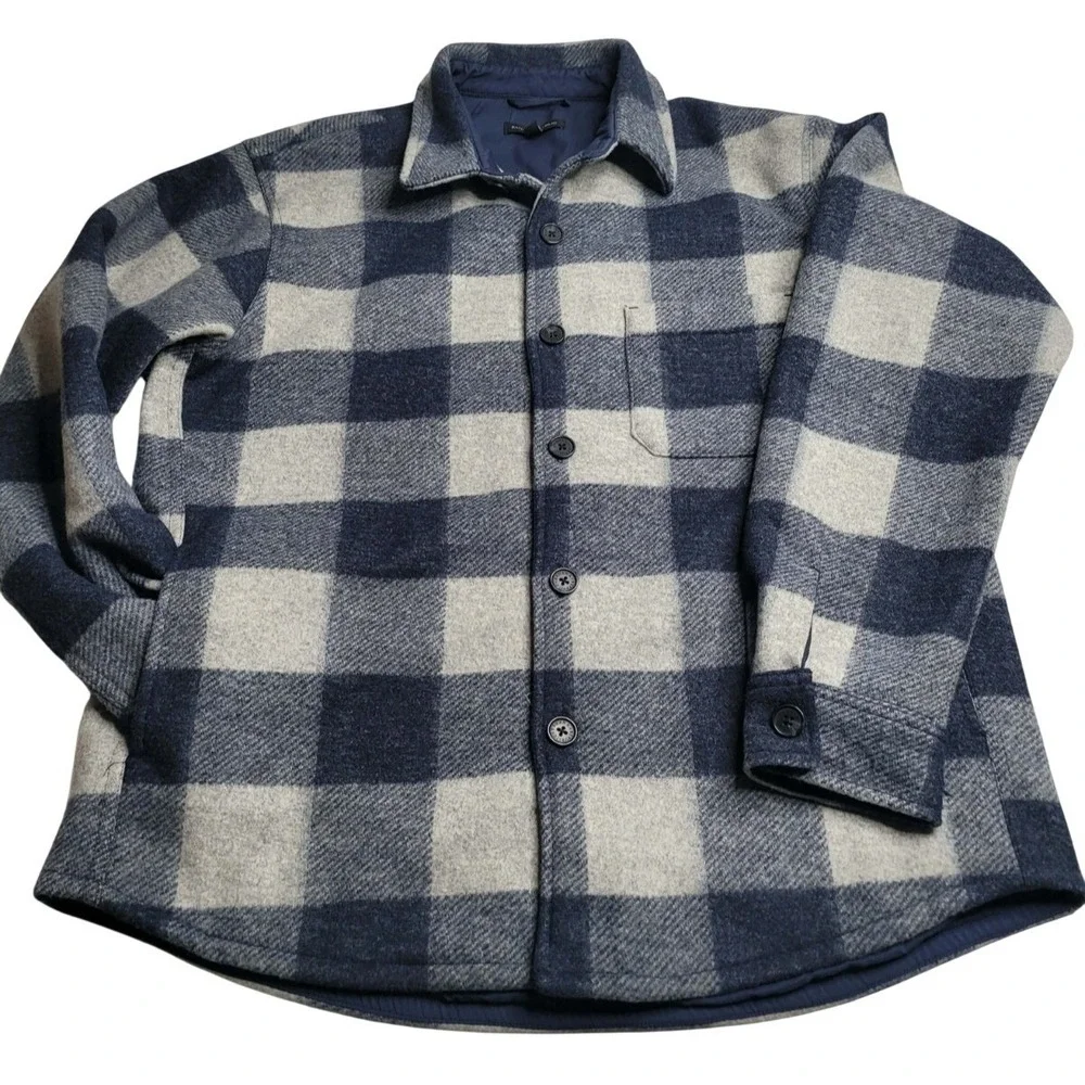 Banana Republic Mens L Heritage‎ Shirt Jacket Plaid Check Blue Heavyweight